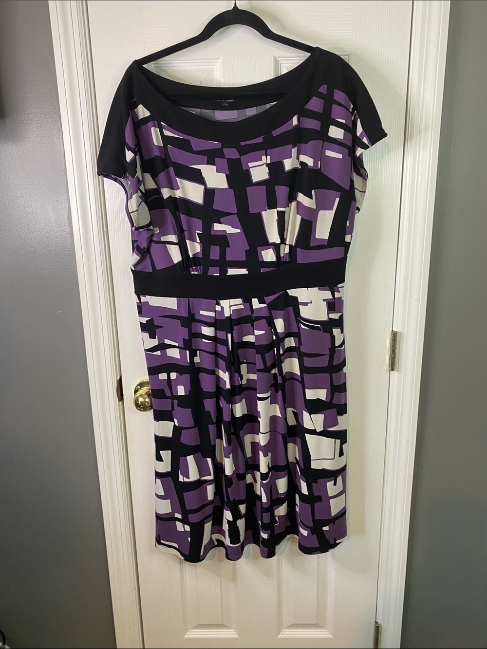 Apt. 9 Black, Purple & White Geometric Scoop-Neck Dress Size XLarge.